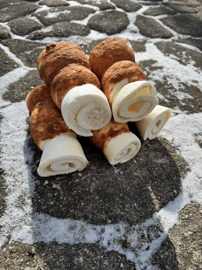 Five inch chicken-basted beef cheek roll