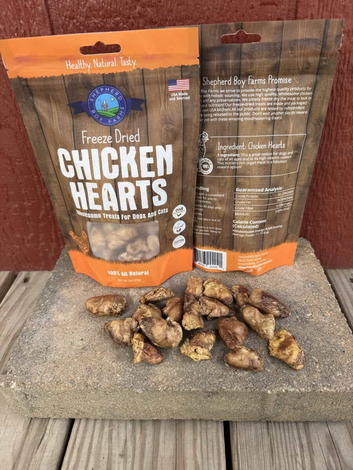 Freeze-dried chicken hearts, 3 oz bag
