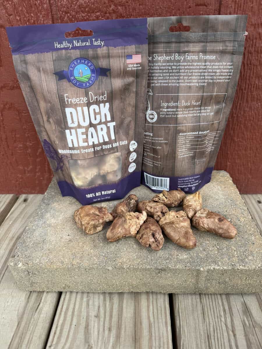 Freeze-dried duck hearts, 3 oz bag