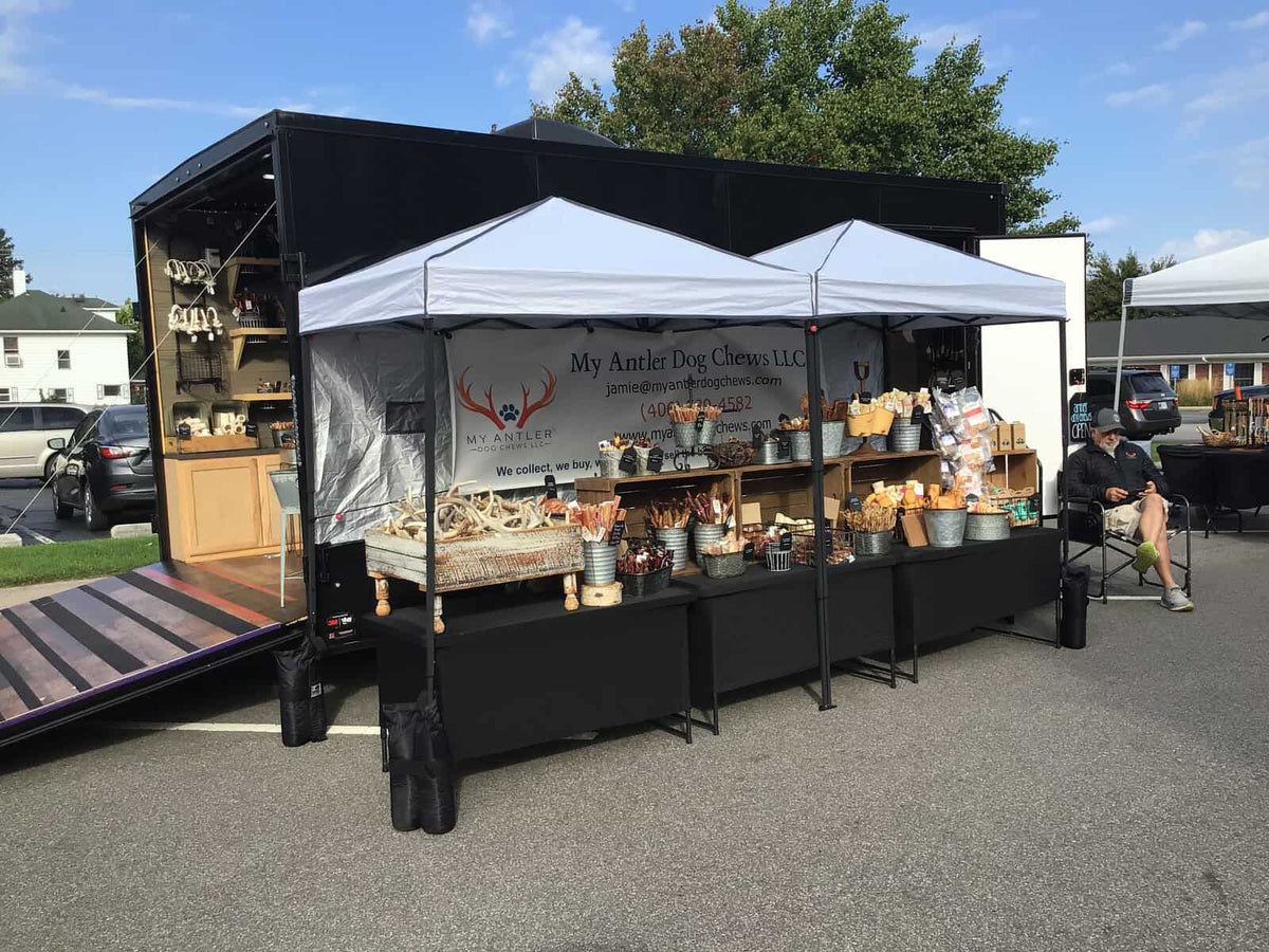 The My Antler Dog Chews farmers market booth